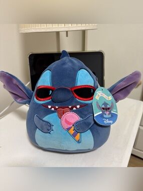 NWT Squishmallow Disney Stitch 8" with Sunglasses & Ice Cream Cone